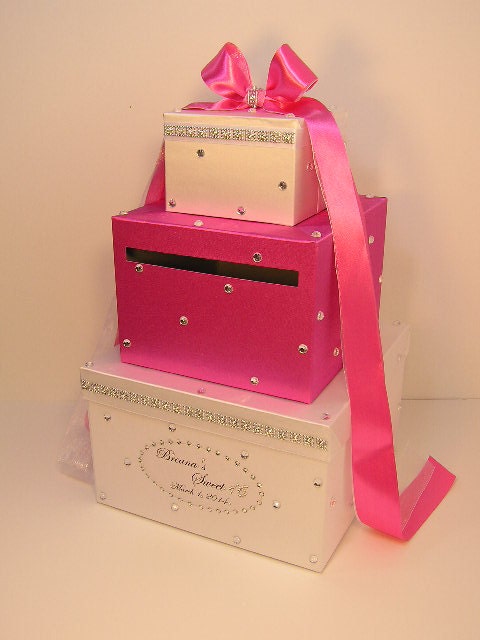 Wedding Card Box Hot pink and White Gift Card Box Money Box