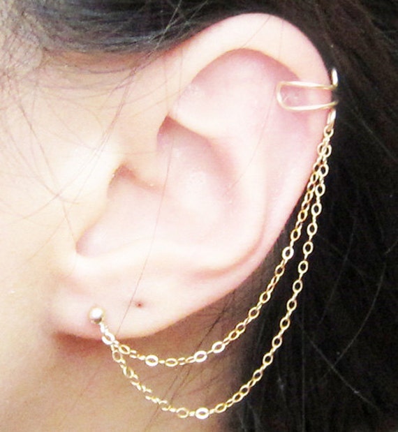 Gold Filled Double Chain Plain Cuff Earring