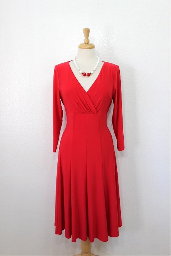 Vintage 80s Red Dress Ralph Lauren Swing Cocktail Dress Size