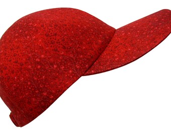Crimson & Clover - Deep Ruby Red Baseball Ball Cap Jewel Tone on Tone Flowers and Vines Bold Floral Sports Fashion Hat by Calico Caps