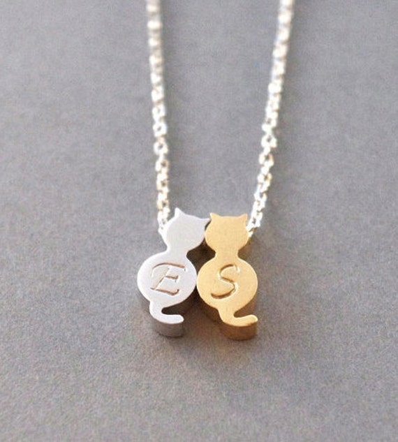 Two 2 Cats Necklace 2 Initials Necklace by SarahOfSweden on Etsy