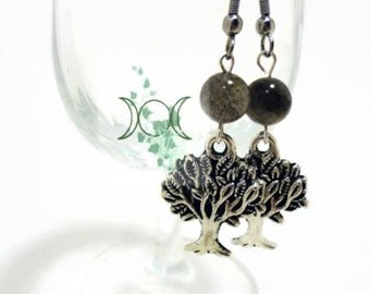 Boucles d'oreilles Arbre du Labrador - Labradorite et Breloque Arbre