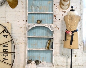 Painted Cottage Chic Shabby Aqua Handmade Bookcase / Display Cabinet