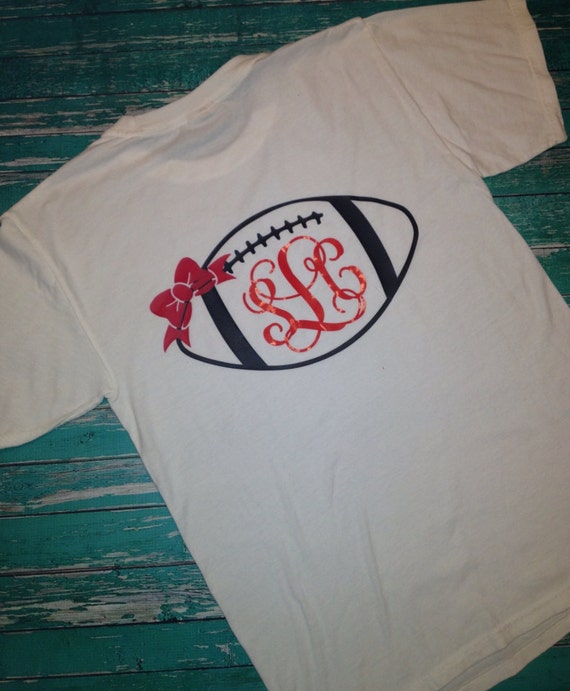 Items similar to Short Sleeve Football monogram bow tshirt. Monogram