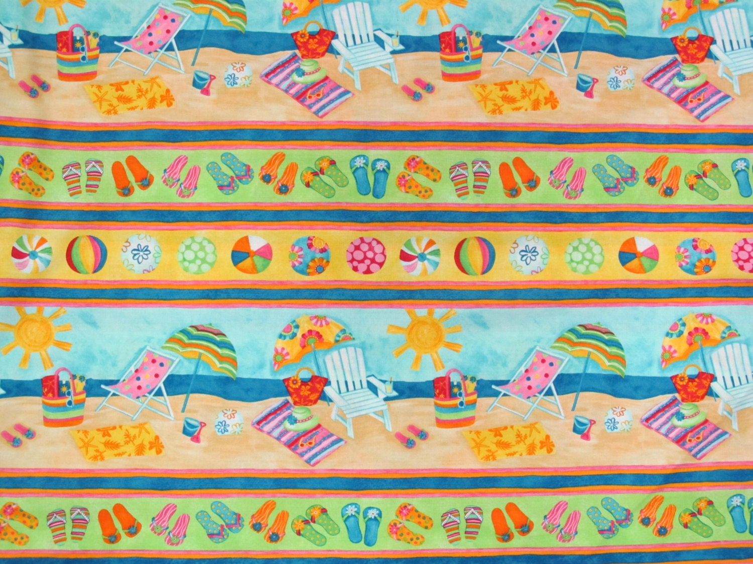 Beach FabricBorder PrintFlipflopsBeach by ginnyandco on Etsy