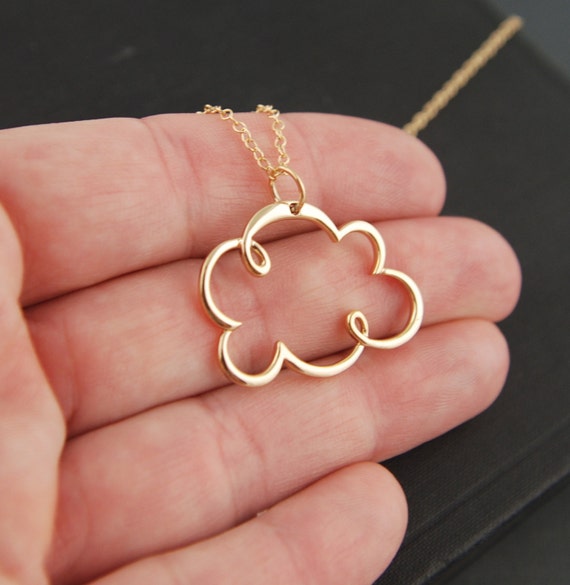 Natural bronze large cloud pendant necklace and gold filled