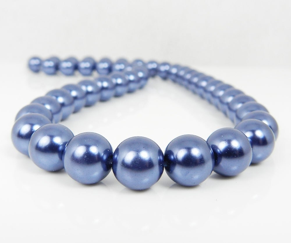 Navy Blue Pearls 12mm Pearls Sapphire Blue Glass Pearls 12