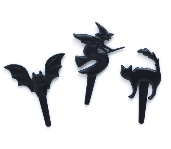 Halloween Witch, Bat and Cat Cupcake Picks (set of 12) Vintage Inspired Halloween Cupcake Picks Il_570xn
