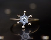 Gold Star Diamond Engagement Ring 14K Yellow White  - Goldsternchen
