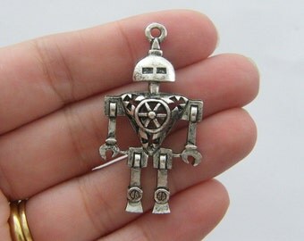 2 Robot pendants antique silver tone P209