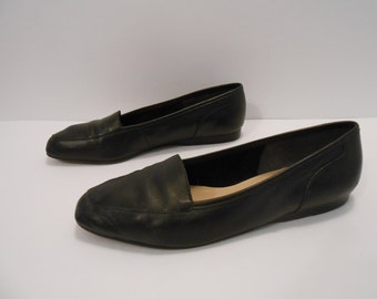 ... Angiolini Black Leather and Suede Low 14 Inch Heel Flats in a Size 7M