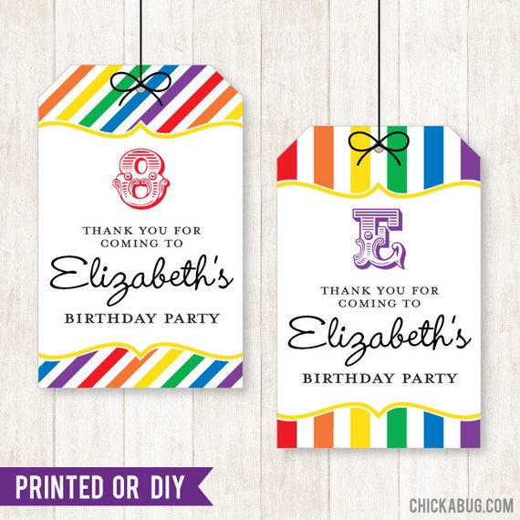 Rainbow Party - Custom DIY printable favor tags - Printed tags also available Il_570xn
