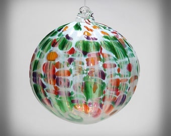 HAND BLOWN GLASS Christmas Ornament Suncatcher Ball Multi Color
