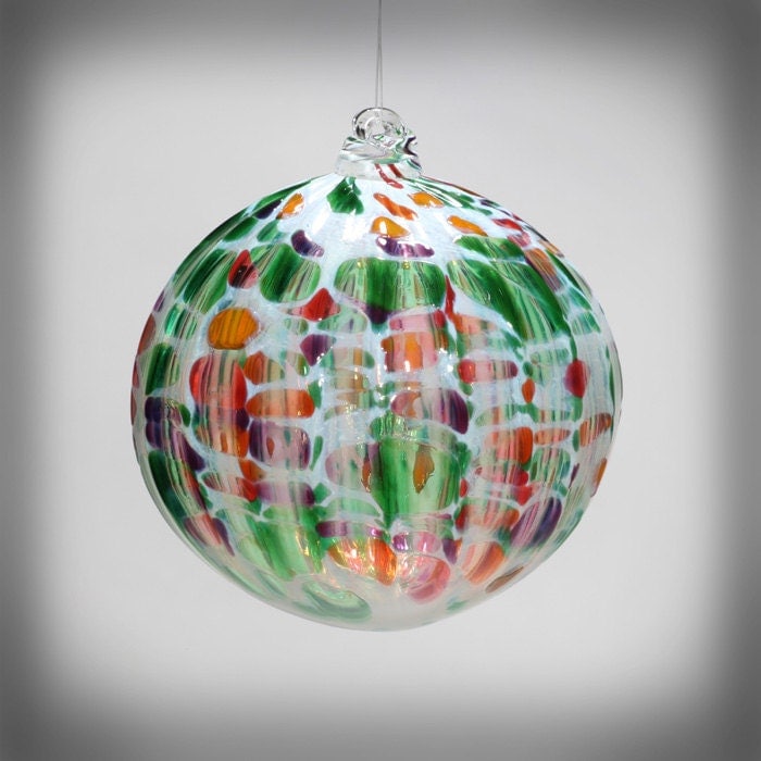 HAND BLOWN GLASS Christmas Ornament Suncatcher Ball Multi