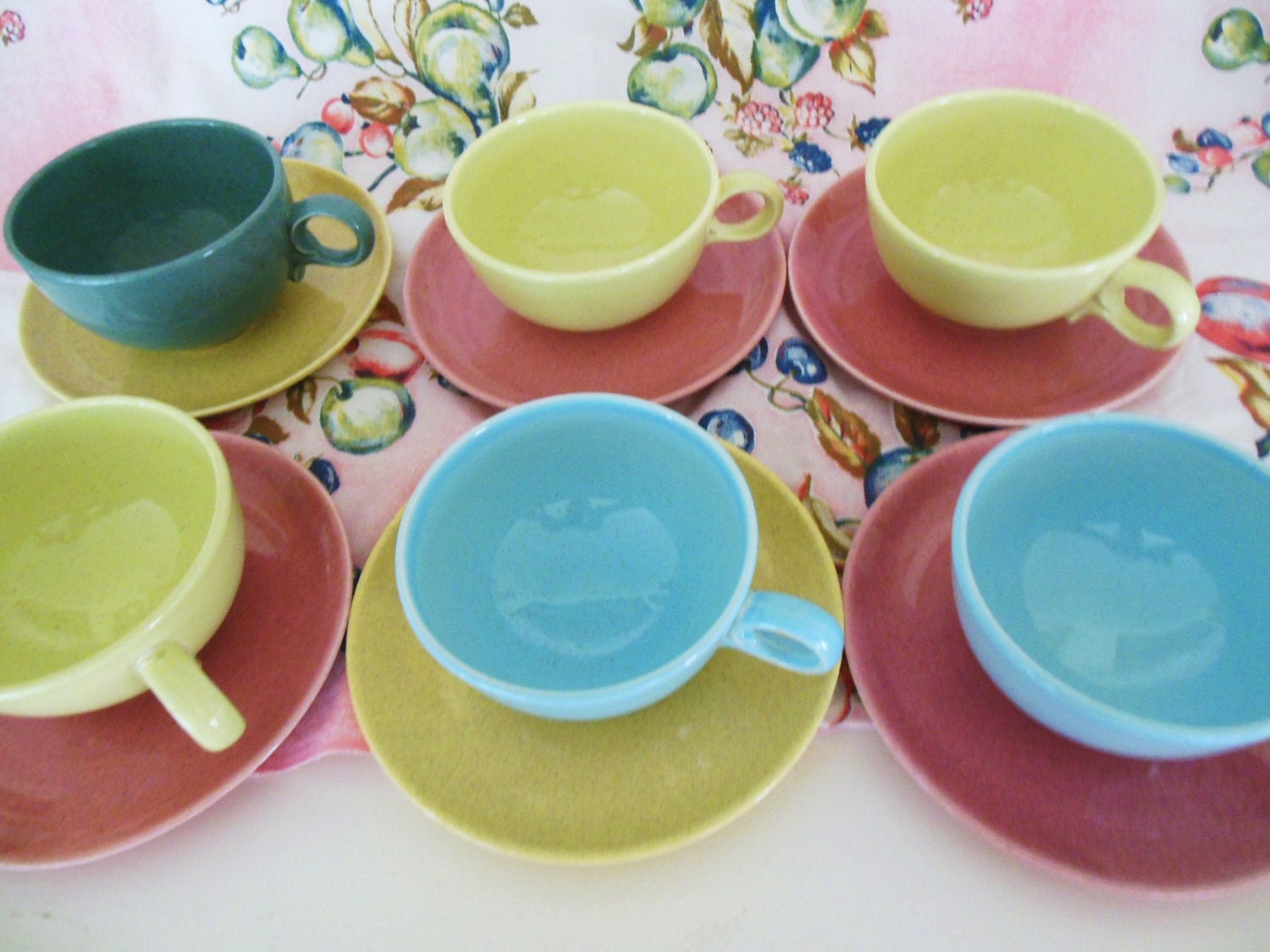 Pastel Cups & Saucers, or Dessert Bowls, underplates, lot of 6 Haute