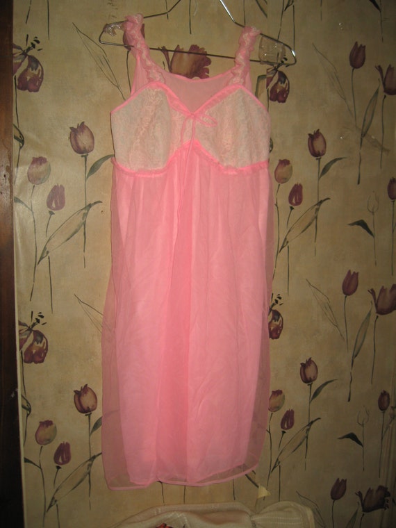 vintage nightie nightgown pink double chiffon nylon lace