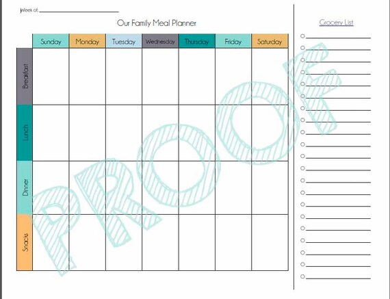 Printable Meal Planning Calendar with Grocery List