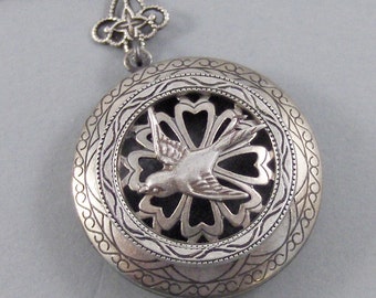 Scented Sparrow,Locket,Silver,Apothecary,Choose Your Scent,Lavender,Rose, Scent Locket,Bird,Bird Locket,Bird Necklace,valleygirldesigns.