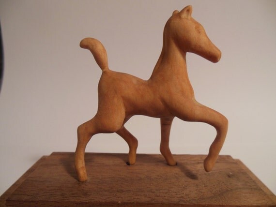 Hand Carved Whittled Horse Baby Colt Wood Collectible