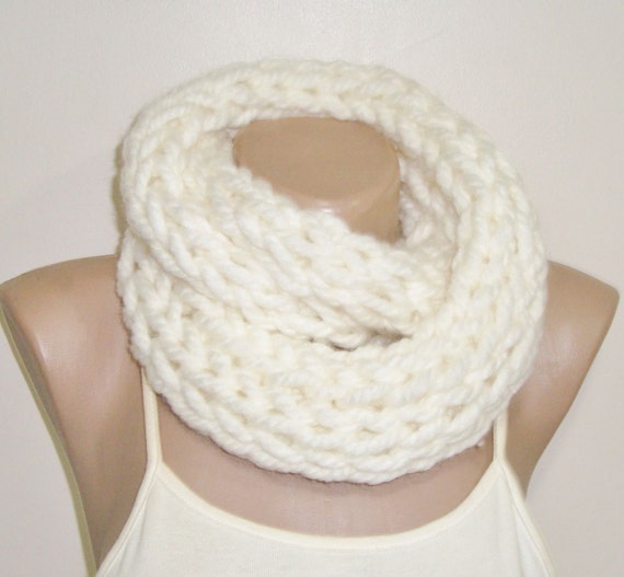 Infinity scarf Cream Knit scarf mens scarf womens by earflaphats