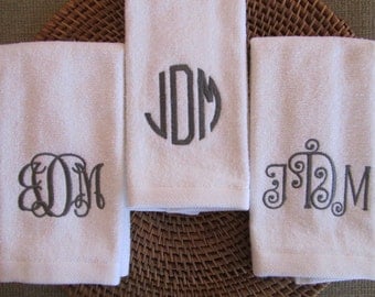 Monogram (Choose Towel Color - Thread Color - Font Style) - Fingertip Velour Bathroom Towel 11x18 - JD Designs