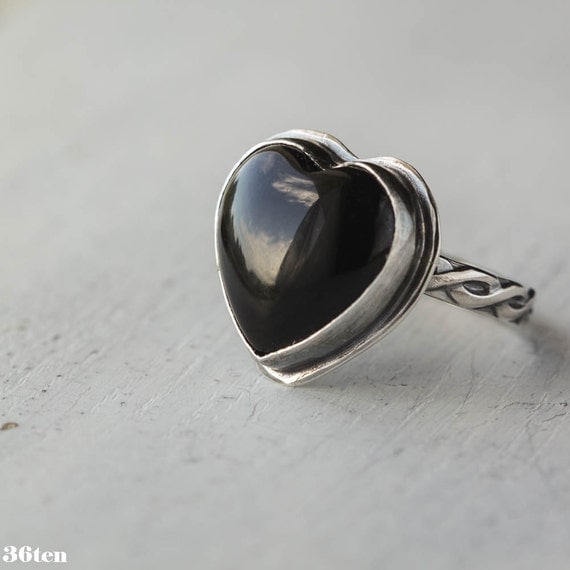 Onyx Heart Cocktail Ring Black Heart Ring Onyx Ring