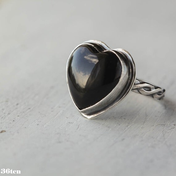 Onyx Heart Cocktail Ring Black Heart Ring Onyx Ring