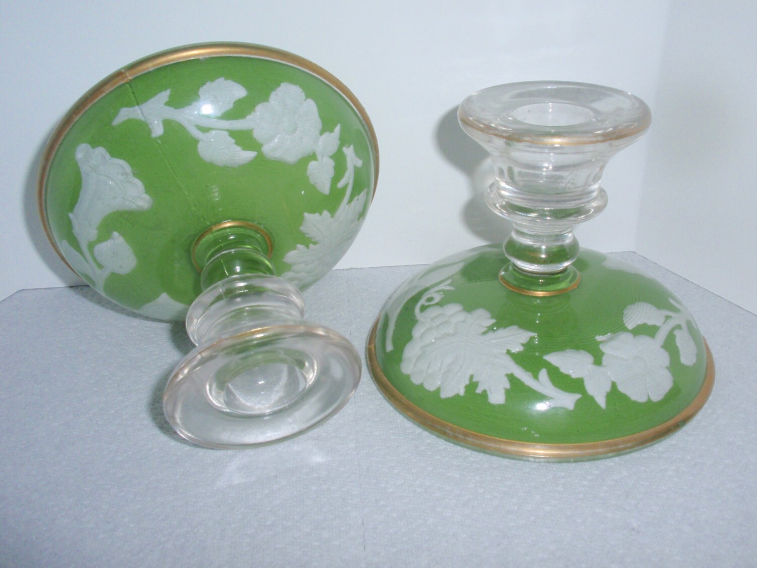 Tiffin Glass Candle Holders By Tiffin Reversed Painted