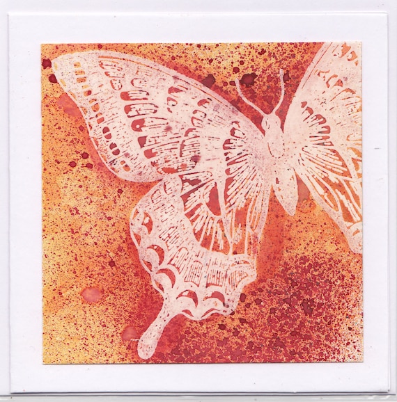 Note / greeting card - orange butterfly (handmade original)