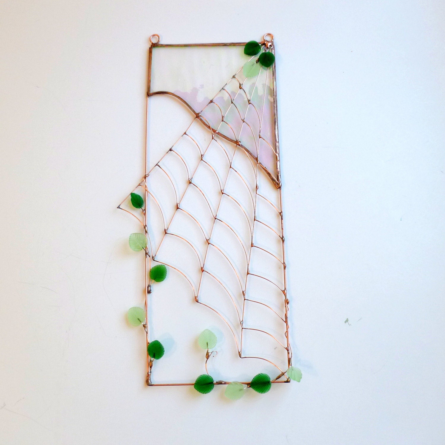 Handmade Stained Glass and Copper Wire Spider  Sun Catcher