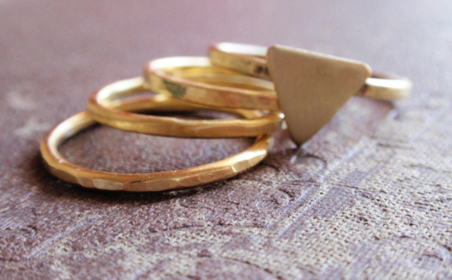 Stacking gold brass rings hammered gold brass ring set by Lovender