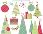 O Merry Trees Cute Digital Clipart - Commercial Use OK - Christmas Clipart, Christmas Graphics Il_170x135