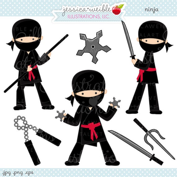 Ninja Cute Digital Clipart - Commercial Use OK - Ninja Graphics - Ninja Clipart, Martial Arts Il_570xn