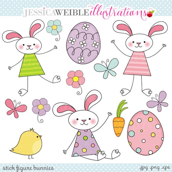 Stick Figure Bunnies Cute Digital Clipart, Easter Clipart, Easter Graphics, Stick Figure Bunny, Easter Bunny, Bunny Graphic, Easter Clip Art Il_570xn