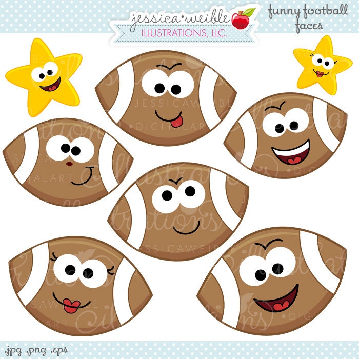 Funny Football Faces Cute Digital Clipart Commercial Use Ok