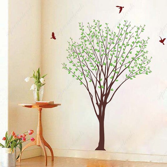 Items similar to My green tree with flying birds- Vinyl Wall Decals ...