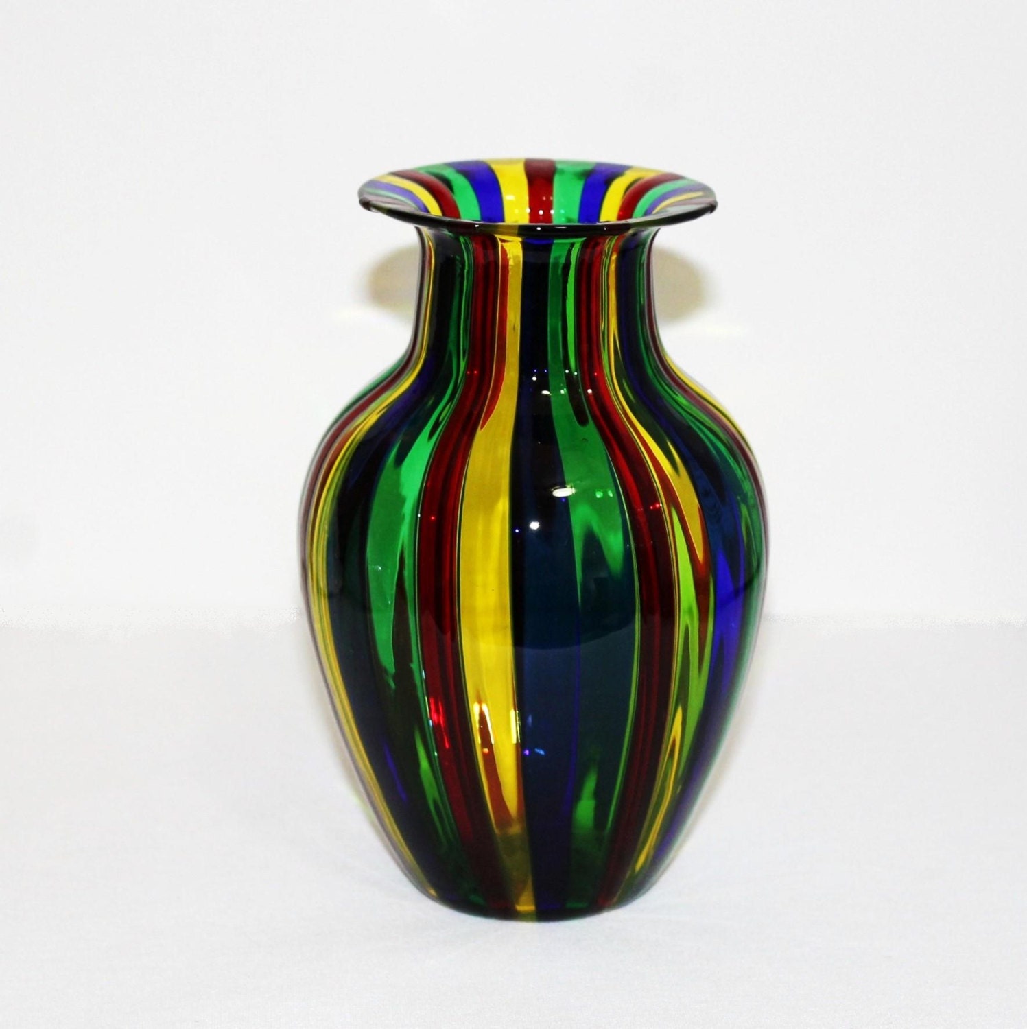 Murano Oggetti Italy Blown Rainbow Glass Vase Item 16541