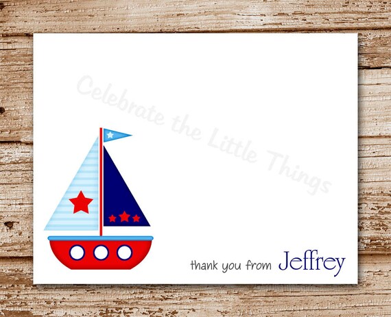 Set of 8 Sailboat Note Cards | Personalized Stationery | Sail Boat | Thank You Cards, Nautical Notecards Il_570xn