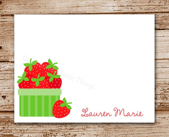 Set of 8 Strawberry Note Cards, Notecards | Personalized Stationery | Strawberry Basket Il_570xn