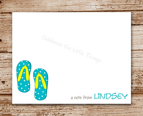 Set of 8 Flip Flops Note Cards, Notecards | Personalized Stationery | Pool, Shoes, Sandals | Color Choices Il_570xn