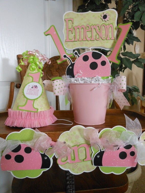 Ladybug Pink and Lime 1st Birthday Party Package Il_570xn