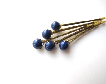 Dark Lapis Blue Hair Pins Set Swarovski 8mm, Something Blue, Cobalt Hairpins