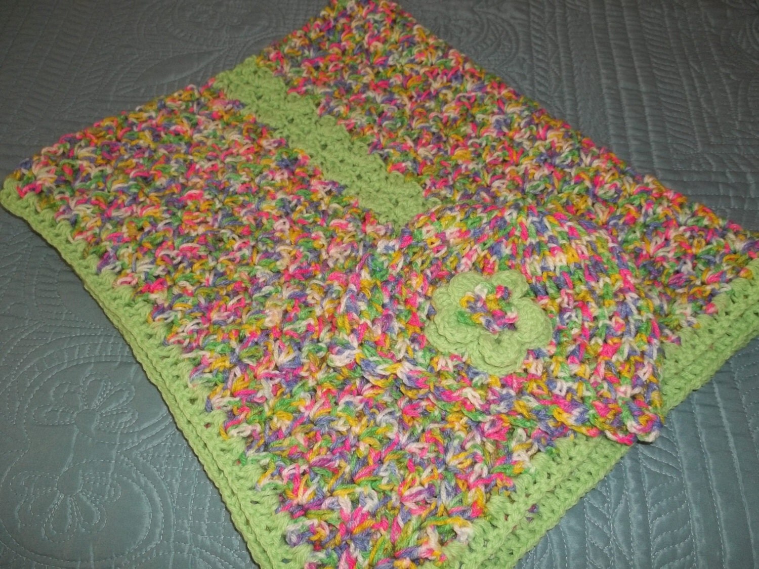 Bright Spring Colored Baby Blanket - Afghan- Crib Blanket w/ Cute Matching Hat