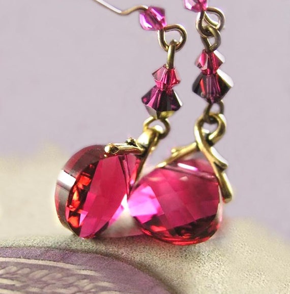 Ruby Earrings : Ruby Pink Earrings Swarovski Red Pink Crystal Earrings ...