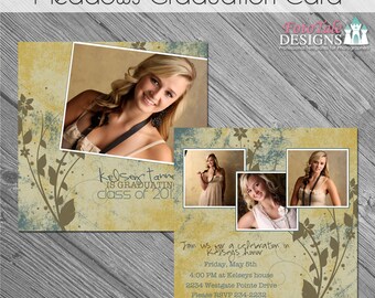 INSTANT DOWNLOAD - Meadows Graduation Announcement- Double-sided 5x5 template on WHCC and Pro Digital Photos specs