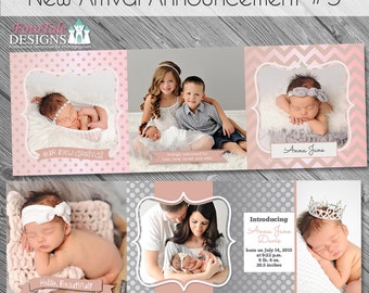 New Arrival Baby/Birth Announcement 5- custom 5x5 trifold card templates for photographers on WHCC, Millers Lab and Pro Digital Photos Specs