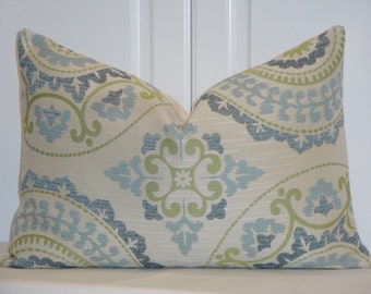 Decorative Pillow Cover - Suzani - Spa Blue - Green - Accent Pillow
