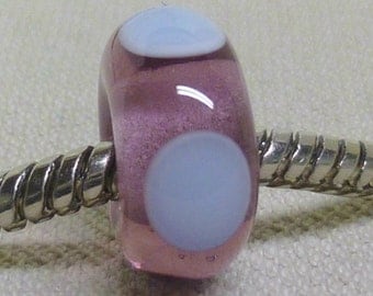 Handmade Lampwork European Charm Bead Transparent Purple with Blue Dots
