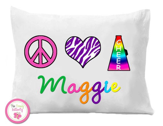 Cheerleading Pillow Case , Peace Love Cheer Personalized Pillow Case Il_570xn