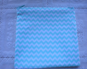 Light turquoise and white chevron make up bag, cosmetic bag, gift bag, small pouch or small purse